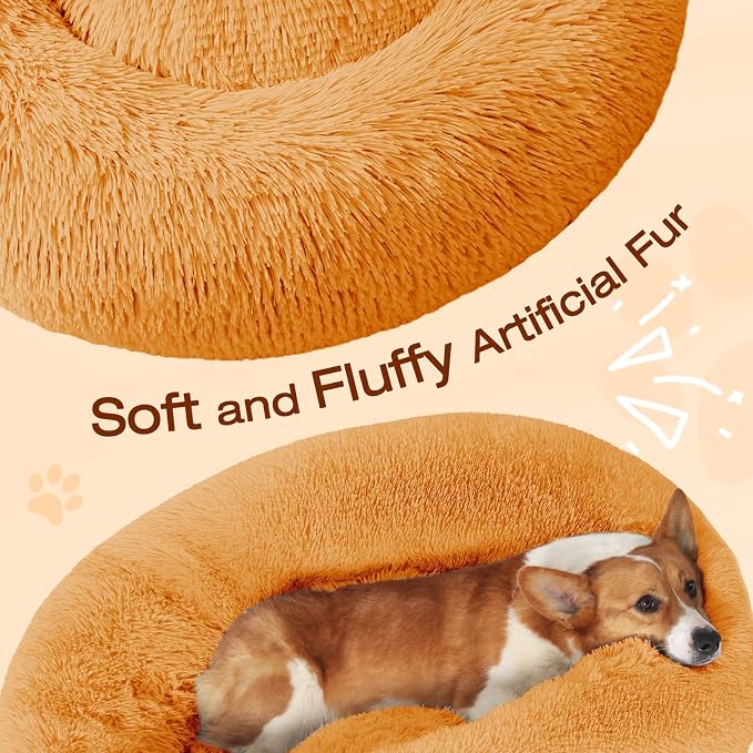JOLLYVOGUE Dog & Cat Bed, Calming Anti-Anxiety Pet Bed for Small Dogs, Fluffy Donut Cushion for Small and Medium Pets (23")