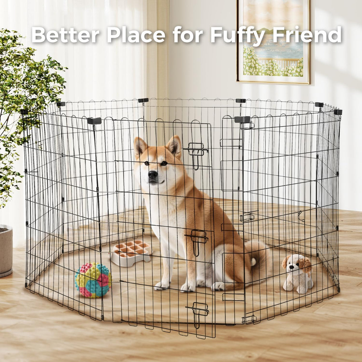 Foldable Dog Playpen 36" Height 8 Panels Metal Exercise Pen with Door - Indoor/Outdoor Dog Play Pen for Small-Medium Dogs, Portable Pet Fence for Yard Garden Camping, Black