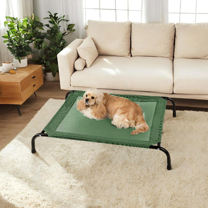 Cooling Elevated Dog Bed with Non-Slip Floor Protectors & Breathable Mesh, Raised Indoor & Outdoor Dog Cot Hammock, 41" L x 32" W x 8" Th, Medium, Green