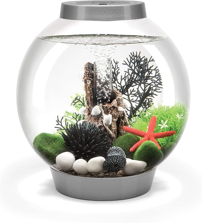 biOrb Classic 15 Acrylic 4-Gallon Aquarium with White LED Lights Modern Compact Tank for Tabletop or Desktop Display, Silver-Trimmed Tank