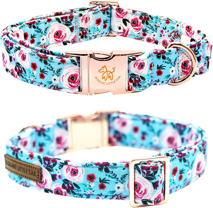 Elegant little tail Dog Collar, Rose Print Pet Collar Summer Dog Collar Durable Metal Buckle Dog Collars Cotton Pet Adjustable Dog Collars for X-Large Dogs