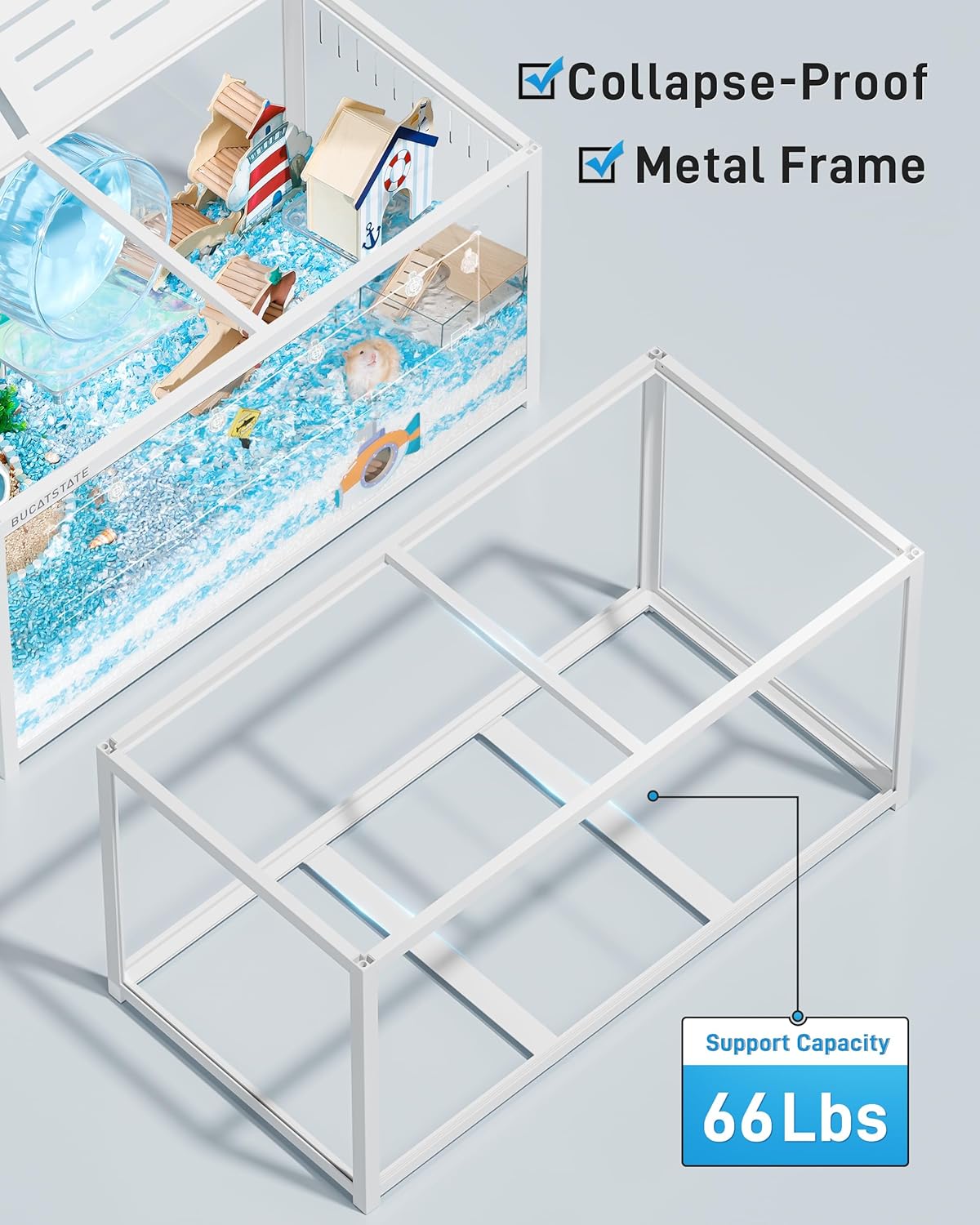 BUCATSTATE Hamster Cage 3.0: Metal Large Rat Cage Stackable with Top Access Easy Assemble 47L x 23.6W x 25.5H Inches Dwarf Syrian Hamster Tank for Gerbil Mouse (7.8 ft², White)