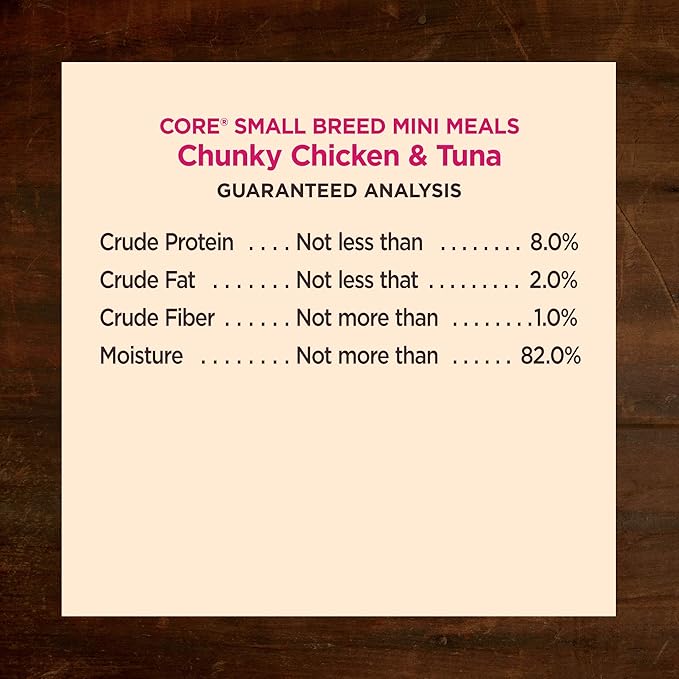 Wellness CORE Natural Grain Free Small Breed Mini Meals Wet Dog Food, Chunky Chicken & Tuna Dinner in Gravy, 3-Ounce Pouch (Pack of 12)