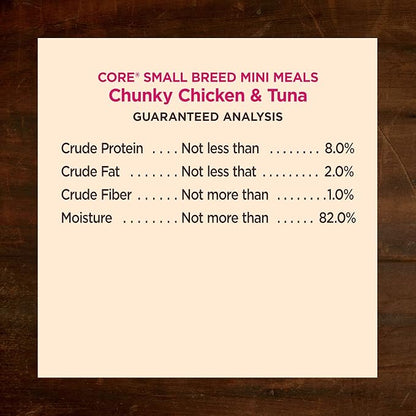 Wellness CORE Natural Grain Free Small Breed Mini Meals Wet Dog Food, Chunky Chicken & Tuna Dinner in Gravy, 3-Ounce Pouch (Pack of 12)