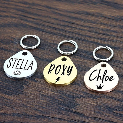 Ultra Joys Cat ID Tag Personalized Pet Tags, Durable Stainless Steel Small Pet Mini Dog Cat Tag Lightweight -Teardrop Tag in Gold