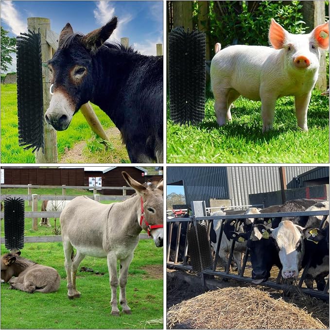 Livestock Scratching Brush Goat Scratcher Tool Full Massage Grooming Brushes with 4 Screws for Cow,Cattle,Cow,Sheep, Horses,Pigs