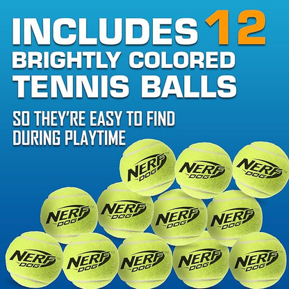 Nerf Dog Tennis Ball Blaster Dog Toy Gift Set, Launches up to 75 ft, for All Breeds Includes Orange Ball Launcher and 12 Dog Tennis Balls