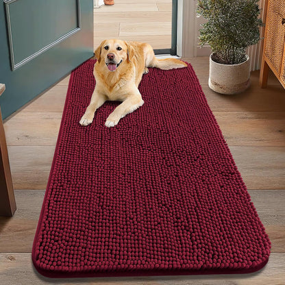 Smiry Dog Door Mat for Muddy Paws 48x30, Absorbs Moisture and Dirt Doormat, Non-Slip Washable Quick Dry Chenille Front Door Mat Indoor Entrance, Entryway Carpet for Inside Floor, Burgundy