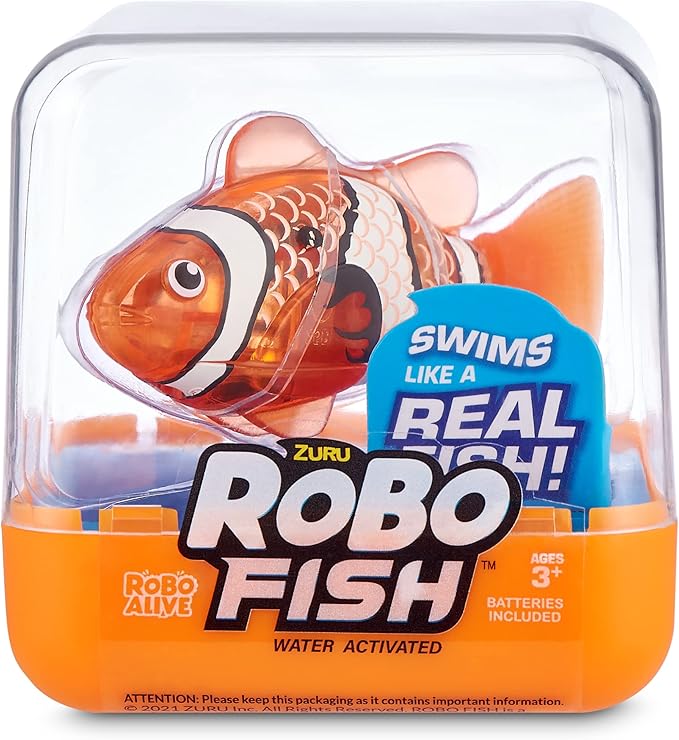 Robo Alive Robo Fish Series 2 (Teal + Orange 2 Pack) by ZURU Robotic Swimming Fish Water Activated, Changes Color, Comes with Batteries, Amazon Exclusive - Teal + Orange (2 Pack), 7165E