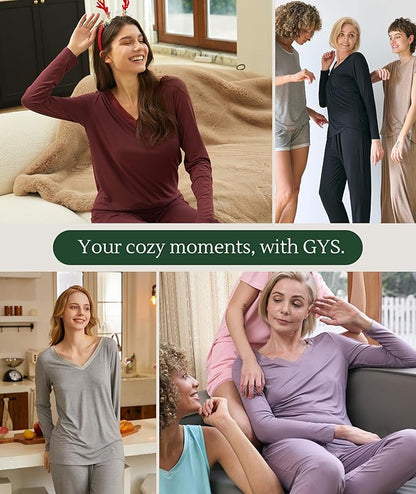 GYS Viscose from Bamboo Women's Pajama Sets Super Soft Long Sleeve Sleepwear Comfy Winter Pjs Sets S-4X
