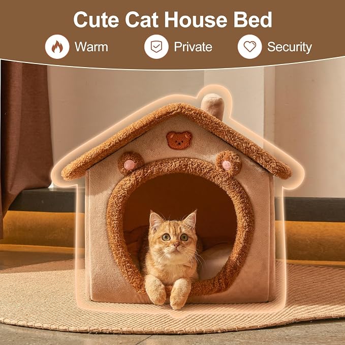 Dog House Dog Bed with Cover Cave with Non-Slip Bottom,Brown | M Size Tent Bed for 6-11 Lb Dogs and 9-17 Lb Cats,Cat Nest Puppy Cave,Dog Cave with Foldable