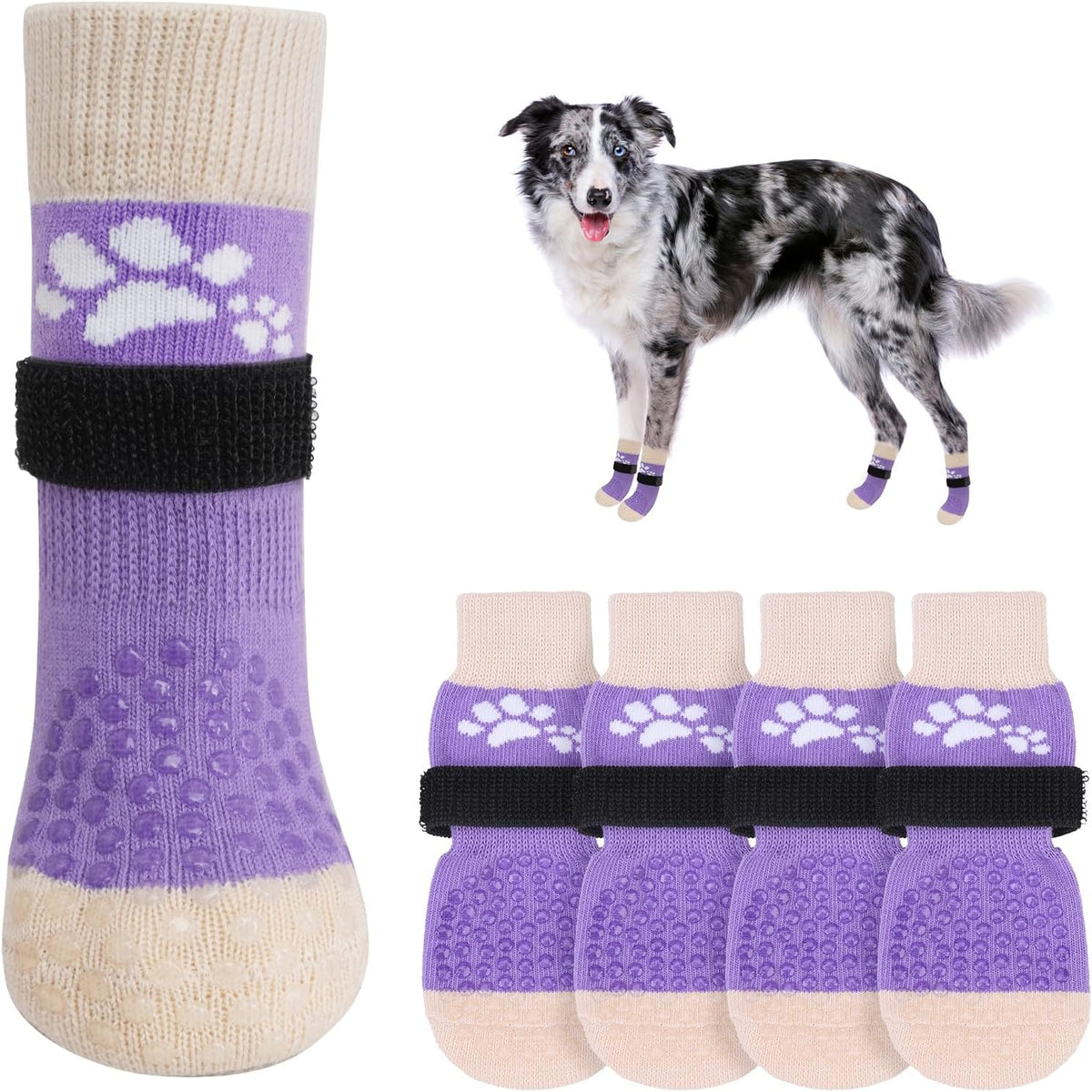 SCENEREAL Anti Slip Dog Sock to Prevent Licking Paws for Hardwood Floors, Boots & Paw Protector Shoes for Hot/Cold Pavement with Grippers, Double Sides Grips for Small Medium Large Senior Dogs, M