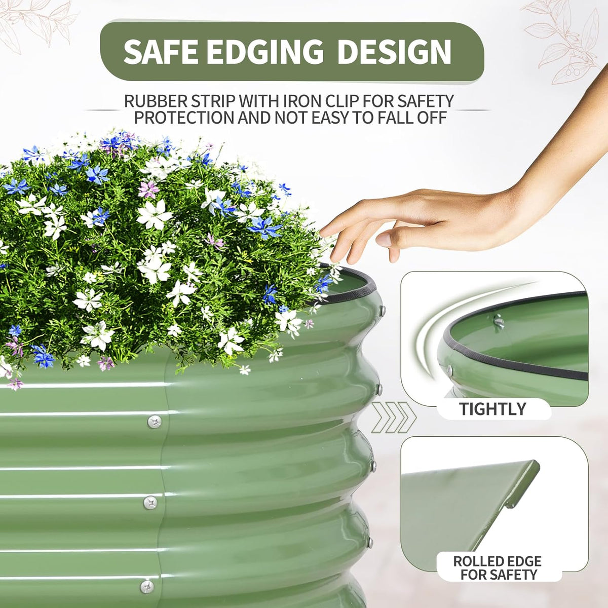 Galvanized Raised Garden Bed Outdoor- Raised Beds for Gardening| Metal Planter Box, Steel Raised Garden Bed Kit with Safety Edging and Gloves for Vegetables, Flower, Herbs (6x2x1.4FT, Green)