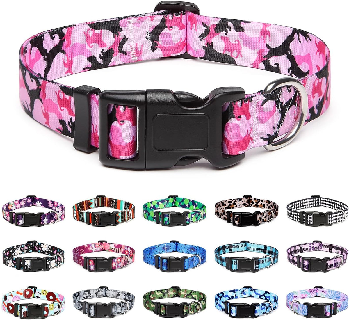 Mercano Adjustable Dog Collar - Special Design Patterns, Soft Nylon Comfortable Durable Pet Collar for Small Medium Large Dogs (XS, Dog Camouflage Pink)