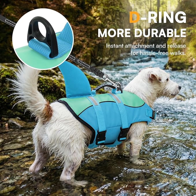 Shark Dog Life Jacket, Dog Life Vests for Boating, High Buoyant Pet Life Vest for Swimming, Adjustable Easy On Pet Life Jackets for Small, Medium, Large Dogs (Pool Blue,M)