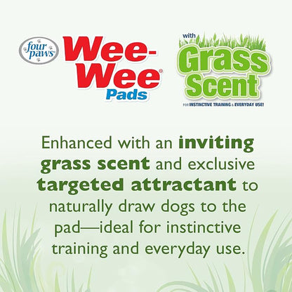 Four Paws Wee-Wee Ultimate Attractant Dog Pee Pads, Grass Scent, 10 Count | Smells like real grass, leak-proof puppy pads, dog housebreaking & potty training, 24-hour floor protection, 22" x 23"