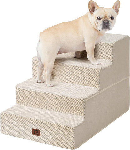 EHEYCIGA Dog Stairs for Bed 20" H, 4-Step Extra Wide Dog Steps for High Bed, Pet Steps for Small Dogs and Cats, Non-Slip Balanced Pet Ramp Indoor, Beige
