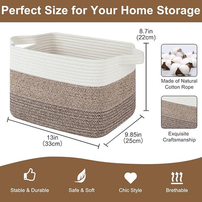 Storage Basket for Organizing, Woven Baskets for Storage, Rectangle Decorative Baskets for Shleves, Closet, Toys, Book, Nursery Organizer Bins - Pack of 3 (Gradient Dark Brown, 13"x9.85"x8.7")