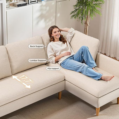 Gizoon 4-Seat Sectional Couch, Convertible Sofa Bed, 79.1'' L-Shape Sofa Bed, with Comfortable Fabric, Deeper Seat, Comfy Seat Cushion, for Living Room, Apartments, Office, Beige