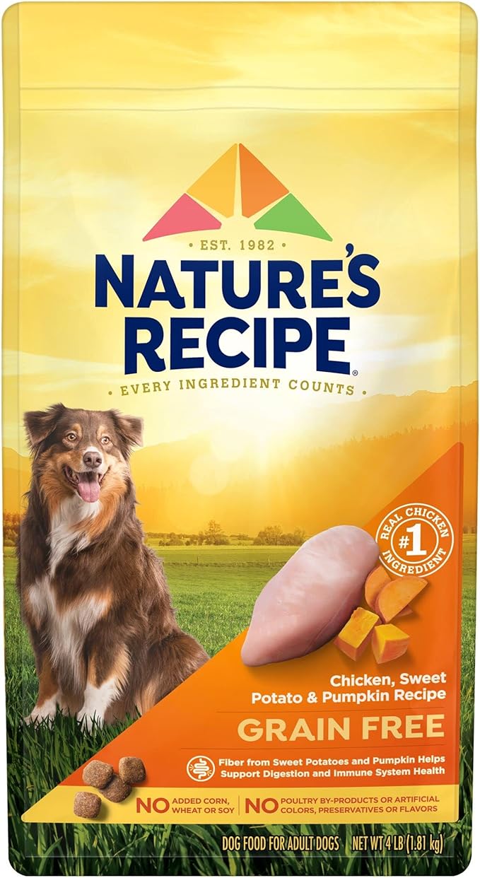 Nature′s Recipe Grain Free Chicken, Sweet Potato & Pumpkin Recipe Dry Dog Food, 4 lb. Bag