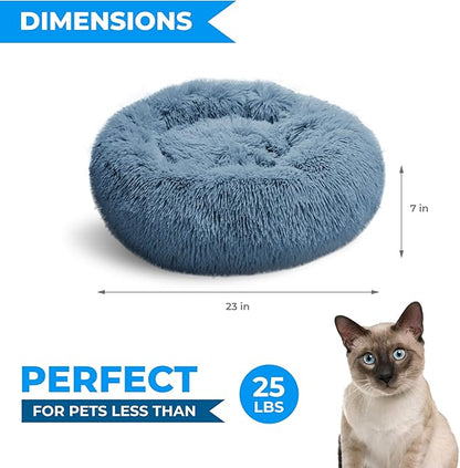 Whiskers & Friends Cat Bed Dog, Cat Beds for Indoor Cats, Orthopedic Soft Fluffy Round Calming Pet Bed for Small to Large Kitty Kittens & Dogs, Small Dog Beds & Furniture - with Blanket