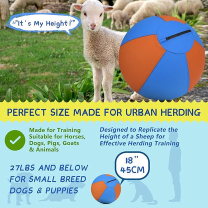 Herding Ball for Dogs and Horses - 18" Jolly Ball for Dogs, Agility Training Equipment, Herding for Australian/German Shepherd, Improved Bite-Resistant, Reinforced Sewing Dog Toys - Blue&Orange (NEW)
