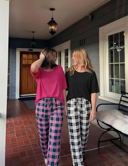 Ekouaer 2 Pack Womens Pajama Sets Short Sleeve Tops and Long Pants Casual Comfy Pjs Lounge Set with Pockets,S-XXL