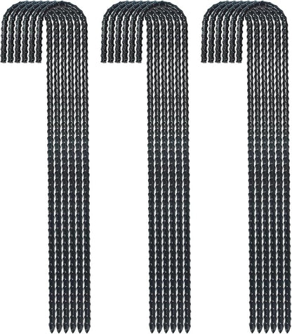 16 Inch Ground Rebar Stakes, J Hook Extra Heavy Duty Rust Proof Coated Steel Ground Anchors with Chisel Point End for Camping Tent and Canopy Tent (8)