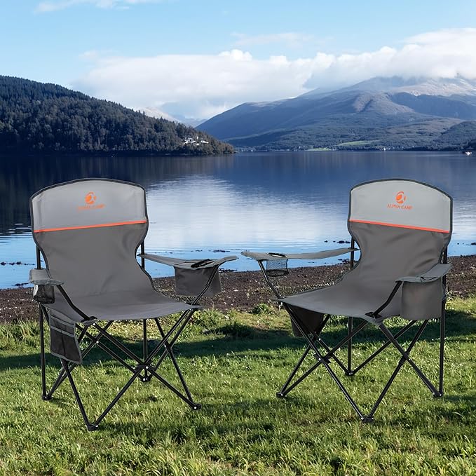 HIGH POINT SPORTS 2 Pack Portable Camping Chair for Adults, Folding Outdoor Camp Chair Lightweight Lawn Chairs Folding Collapsible Chair for Camping, Tailgates, Beach, Gray, Support 250 lbs