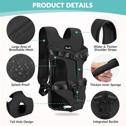 Lukovee Dog Backpack Carrier, Legs Out Easy-fit Dog Front Carrier for Small Medium Dogs, Adjustable Hands Free Dog Chest Carrier for Hiking Cycling (B,Medium)