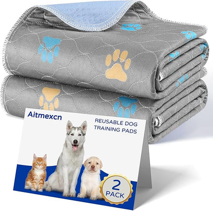 Aitmexcn Washable Pee Pads for Dogs, 2 Pack Extra Large Reusable Puppy Training Pads, Heavy Absorbency, Leak-Resistant Non-Slip Mats for Playpens, Whelping and Senior Dogs, Gray (48"x48")
