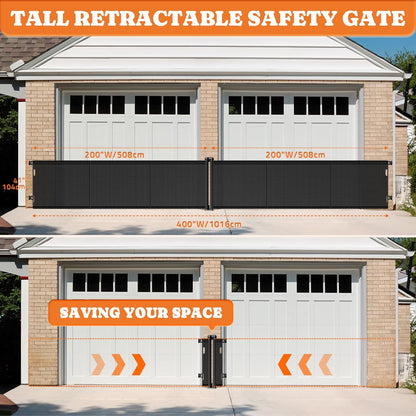 2-in-1 Retractable Baby Gates, 41" Tall Mesh Dog Gate 1-Pack, One Side Up to 200" Wide, Total 400" Wide, Long Retractable Pet Gate for Yard Swimming Pool Garage Indoor Outdoor-Black