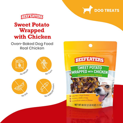 Beefeaters Sweet Potato Wrap with Chicken – Dog Treat. No Corn, Wheat, Soy or Gluten, Low Fat, Whole Muscle Jerky, Ideal for Training & Snacks