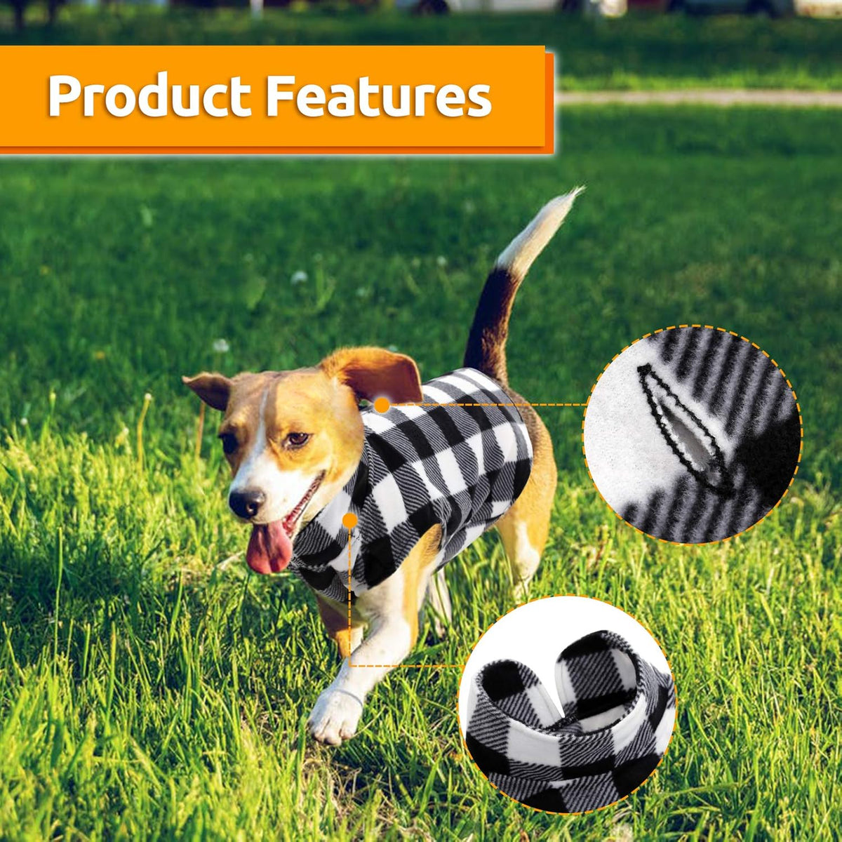 ASENKU Dog Sweater, Plaid Dogs Fleece Vest, Soft Comfortable Pet Pajamas, Warm Winter Puppy Shirt, Cold Weather Coat Jacket Pet Clothes for Small & Medium Dog Breeds