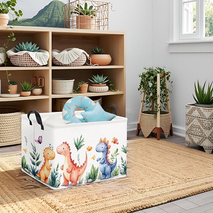 HIYAGON Rectangular Dinosaur Basket Kids Baby Storage Bin Toy Basket Organizer Box for Boys Dinosaur Room Decor(Colorful Dinosaur)