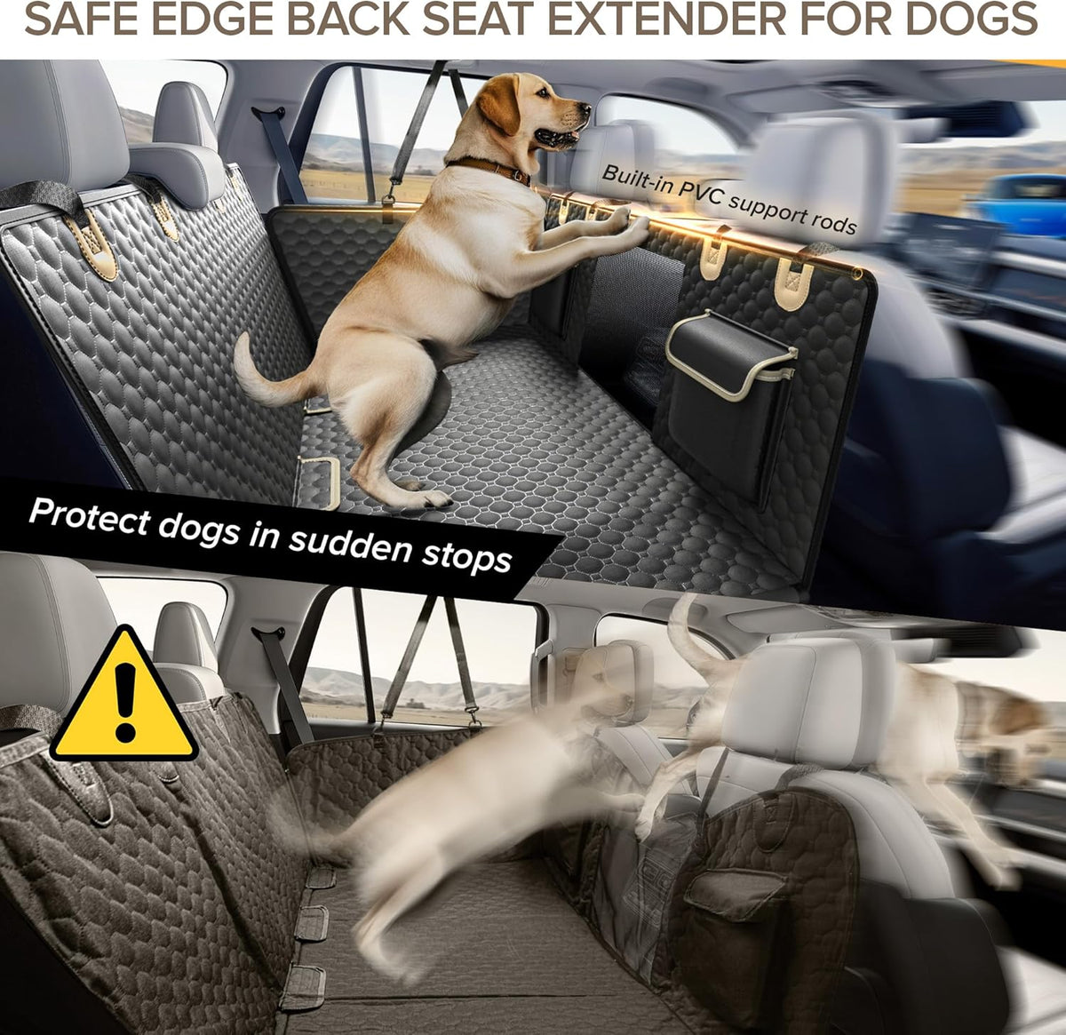 Back Seat Extender for Dogs, PVC Rods Support and Hard Bottom Car Seat Cover for Dogs, Heavy Duty Dog Car Seat Cover for Back Seat, Dog Hammock for Car, Waterproof Pet Bed For Car, SUV, Truck