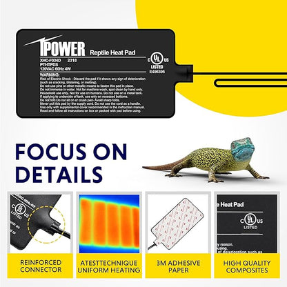 iPower 4 by 7-Inch 4W Reptile Heat Mat, LCD Digital Aquarium Thermometer, Under Tank Warmer Terrarium Heat Pad for Turtles Lizards Frogs and Other Small Animals, Multi Sizes