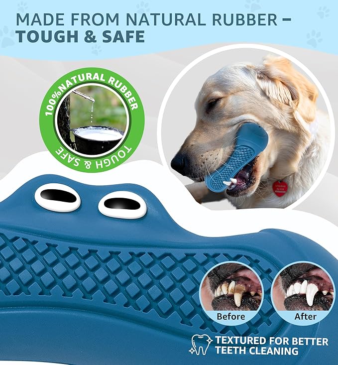 Durable Dog Chew Toy for Aggressive Chewers, Tough Natural Rubber Squeaky Dog Toy with Irresistible Beef Flavor, Dental Care, Teeth Cleaning & Boredom Relief for Medium & Large Dogs (Blue)