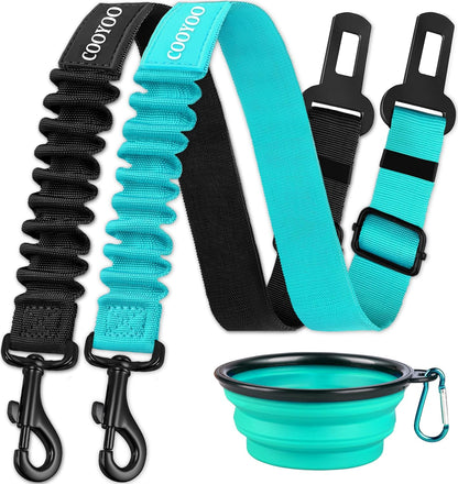 COOYOO Dog Seat Belt,3 Piece Set Retractable Dog Car Harness Adjustable for Vehicle Nylon Pet Safety Heavy Duty & Elastic