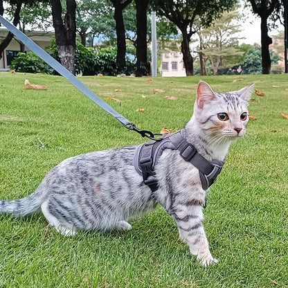 Cat Harness and Leash Set Escape Proof Tactical Extra Large Kitten Harness Emotional Support Cat Vest, Grey, XXL