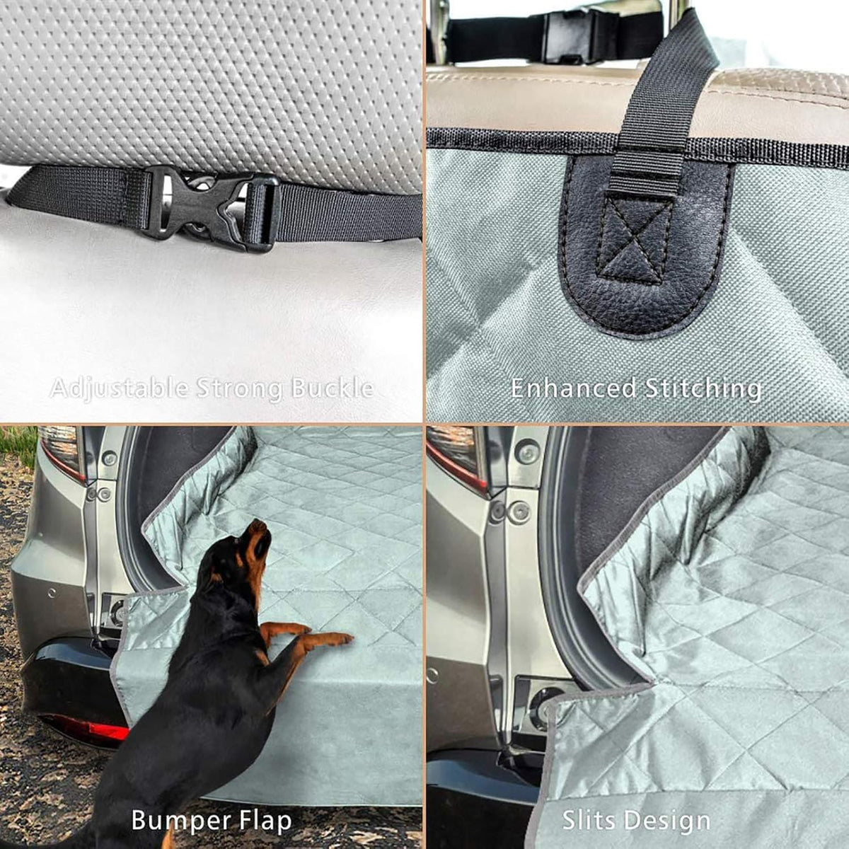 F-color SUV Cargo Liner for Dogs, Water Resistant Pet Cargo Cover Dog Seat Cover Mat for SUVs Sedans Vans with Bumper Flap Protector, Non-Slip, Large Size Universal Fit, Grey