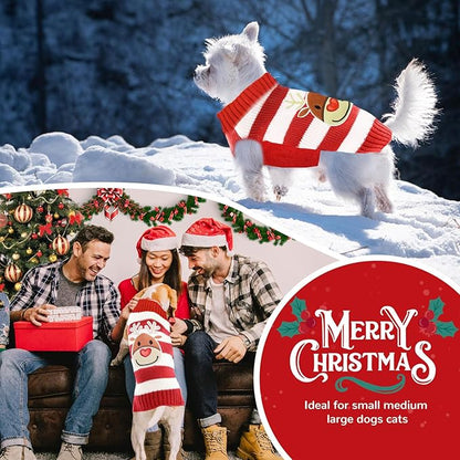 PETCARE Reindeer Christmas Dog Sweater Red Striped Cat Sweater Cartoon Elk Pet Vest Holiday Dog Clothes Puppy Sweaters for Small Medium Large Dogs Cats Fall Winter Outfits Xmas Dogs Costume,XX-Small