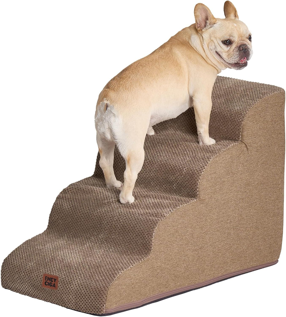 EHEYCIGA Curved Dog Stairs Ramp for High Beds 19.7" H, 4-Step Dog Steps for Small Dogs and Cats, Pet Stairs for High Bed Climbing, Non-Slip Balanced Pet Step Indoor, Camel