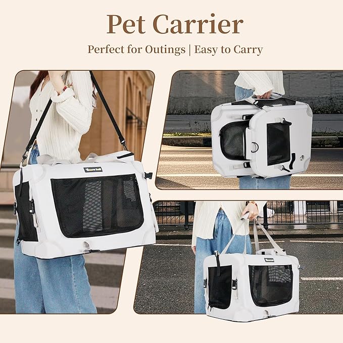 Large Cat Carrier for Cats Collapsible Soft Pet XL Crate for Large/Medium Cats 15lbs+, Car Travel Portable Bag with Water Bottle Slot Ideal for Long Trips (Grey, 20.0"L x 14.0"W x 14.0"H)