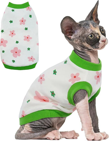 PUMYPOREITY Sphynx Cat Clothes - Stretchy Sweater, Soft Hairless Shirt, Pullover Pajamas, Turtleneck for Sphynx Cornish Rex, Devon Rex - Green, XL