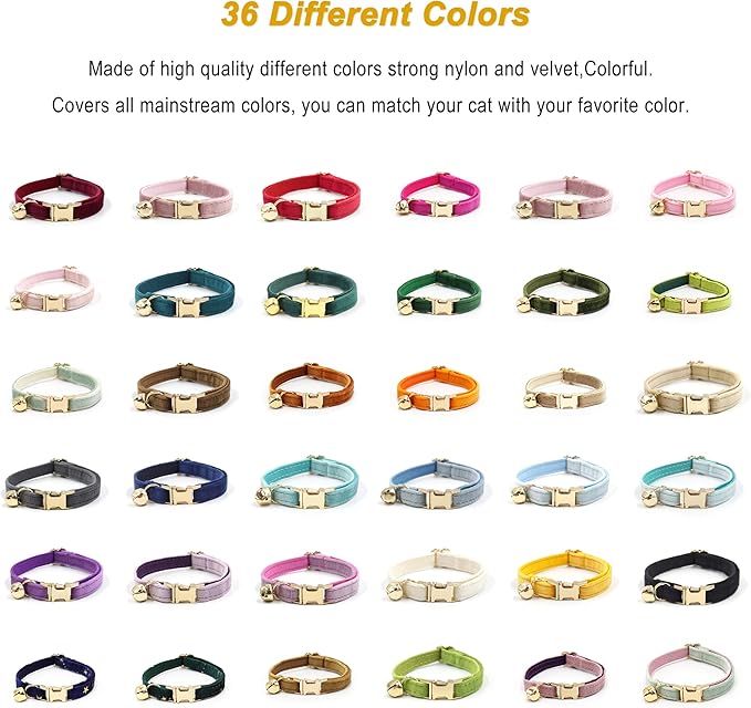 Personalized Cat Collar with Bells,Velvet Customized Small Cat Collar with Name Tag,Pet Collar with Name Phone Number Engraved ID Tags for Boy and Girl Kitten Cats (Pink Purple)