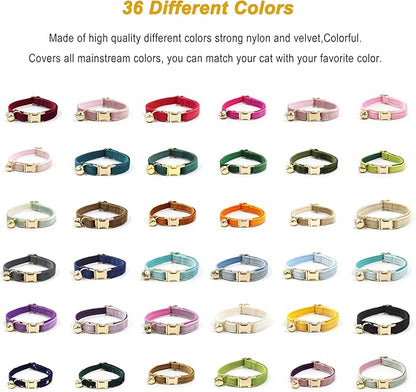 Personalized Cat Collar with Bells,Velvet Customized Small Cat Collar with Name Tag,Pet Collar with Name Phone Number Engraved ID Tags for Boy and Girl Kitten Cats (Pink Purple)