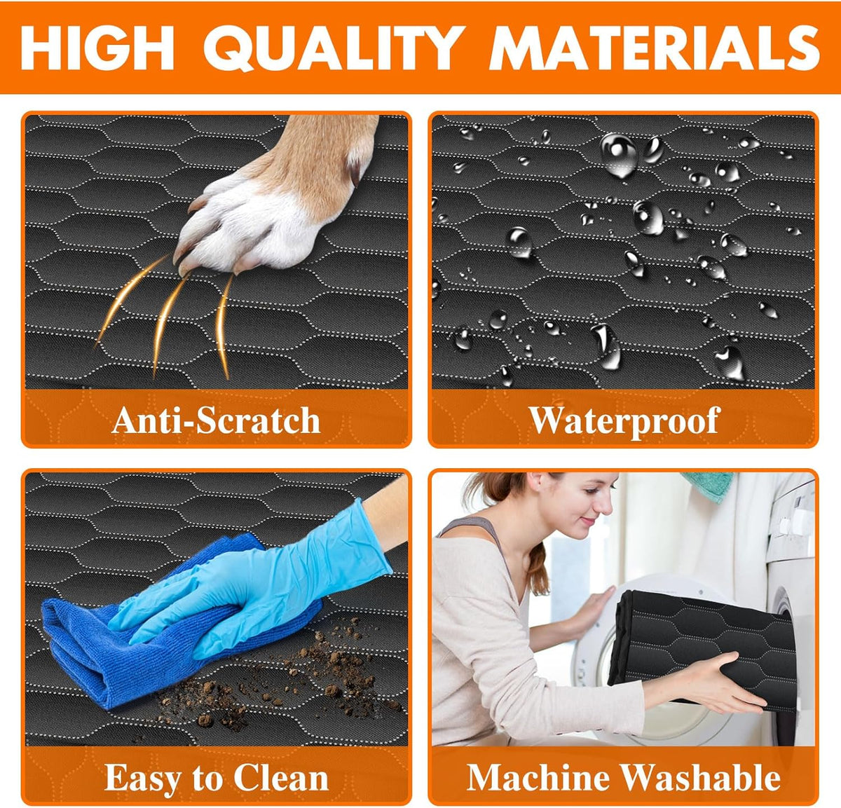 Dog Back Seat Cover, Waterproof Scratch Proof Nonslip Dog Hammock for Car, Car Seat Cover for Back Seat with Sanitary Pad Mesh & Pocket for Cars SUVs and Trucks - S, Black/Orange