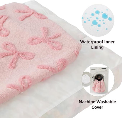 LE SURE Cute Aesthetic Bed Medium Size Dog,Jacquard Thick Pet Pillow 30x20 | Shredded Chopped Foam, Jacquard Modern Plush Crate Cushion Gift Idea, Waterproof Washable Cover, Nonslip Bottom, Bow Pink