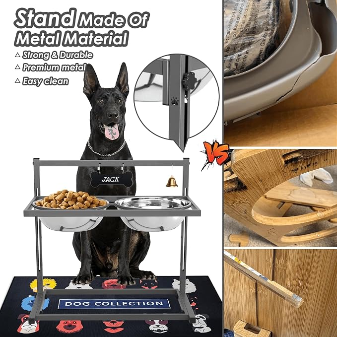 SHAINFUN Elevated Dog Bowls for Large Dogs and Extra Large Sized Dog Raised Dog Bowl Stand Adjustable Height with Two 3000ML(13-14cups) Stainless Steel Dog Food Bowls Metal Elevated Dog Bowl Stand